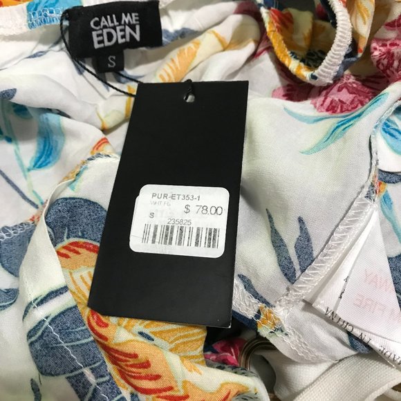 Call Me Eden Floral Crop Top Cap Sleeve Lace Up/Tie Front Small NWT - Picture 4 of 5